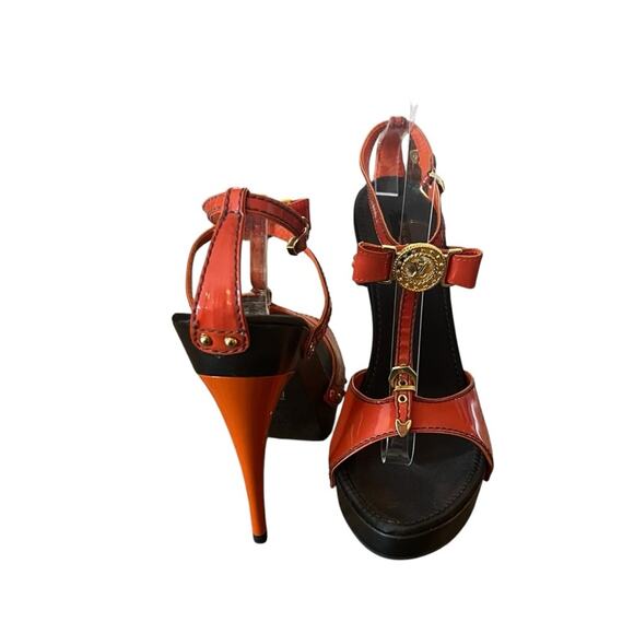 Louis Vuitton Patent Leather TStrap Stiletto Heels Sandals Orange EU 39.5 US 9.5 - Picture 4 of 12